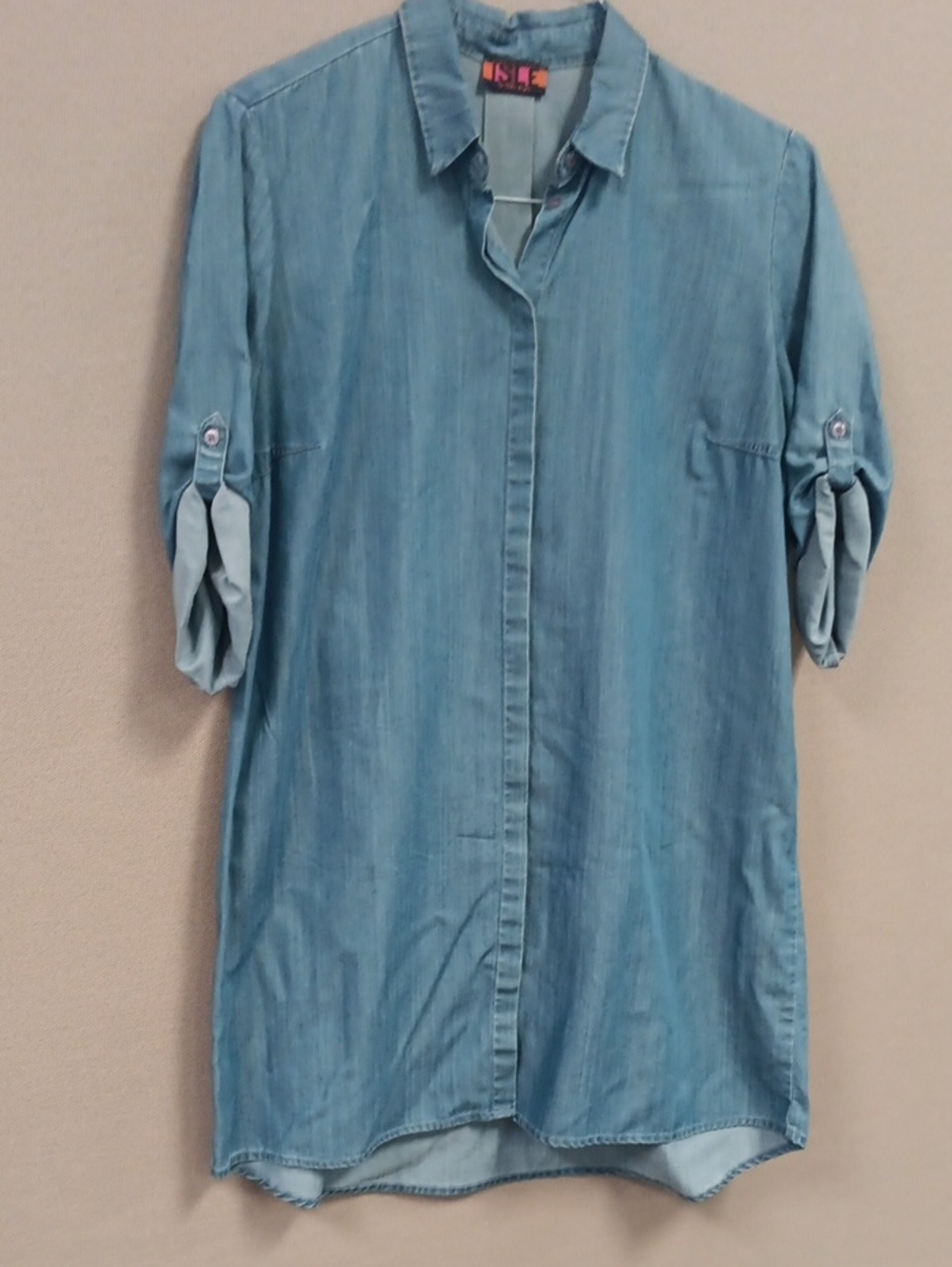 ISLE Chambray Button-Front Shirt Dress in Light Blue